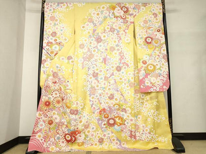 平和屋着物●豪華振袖　花毬文　金彩　銀通し地　ロング丈　正絹　逸品　AABM4343ck
