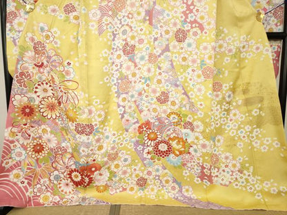 平和屋着物●豪華振袖　花毬文　金彩　銀通し地　ロング丈　正絹　逸品　AABM4343ck