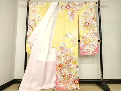 平和屋着物●豪華振袖　花毬文　金彩　銀通し地　ロング丈　正絹　逸品　AABM4343ck