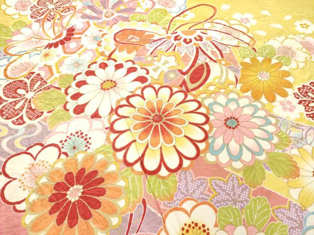 平和屋着物●豪華振袖　花毬文　金彩　銀通し地　ロング丈　正絹　逸品　AABM4343ck