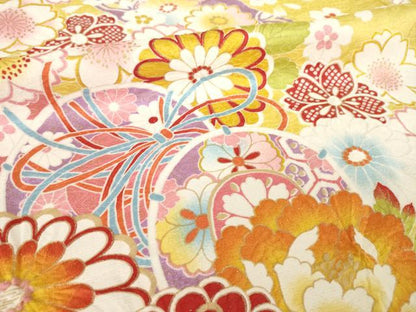 平和屋着物●豪華振袖　花毬文　金彩　銀通し地　ロング丈　正絹　逸品　AABM4343ck