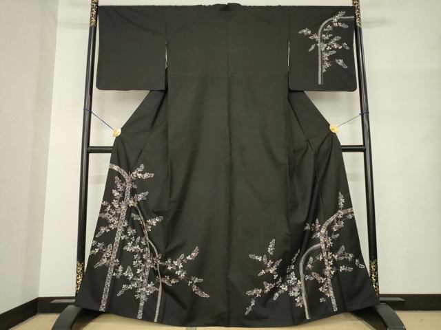 平和屋着物●本場縞大島紬　訪問着　総刺繍　草花文　正絹　逸品　AABM4346ck