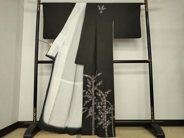 平和屋着物●本場縞大島紬　訪問着　総刺繍　草花文　正絹　逸品　AABM4346ck