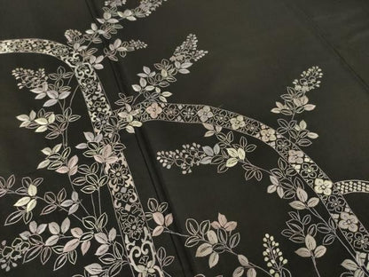 平和屋着物●本場縞大島紬　訪問着　総刺繍　草花文　正絹　逸品　AABM4346ck