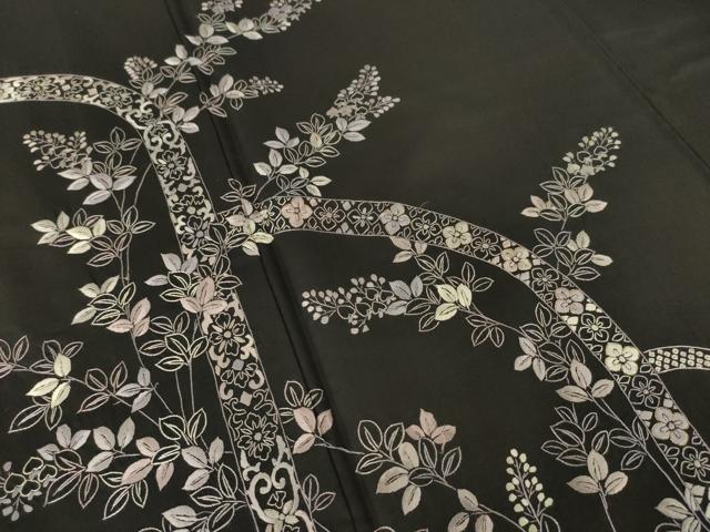 平和屋着物●本場縞大島紬　訪問着　総刺繍　草花文　正絹　逸品　AABM4346ck