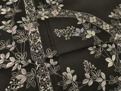 平和屋着物●本場縞大島紬　訪問着　総刺繍　草花文　正絹　逸品　AABM4346ck