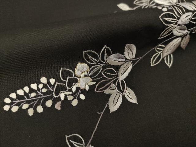平和屋着物●本場縞大島紬　訪問着　総刺繍　草花文　正絹　逸品　AABM4346ck