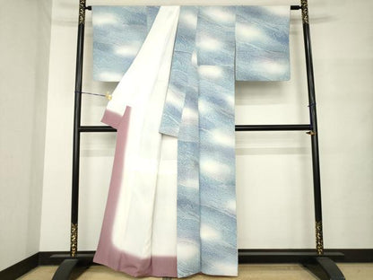 平和屋着物●日展作家　山本唯与志　レリーフ染　小紋　霞文　正絹　逸品　AABM4348ck