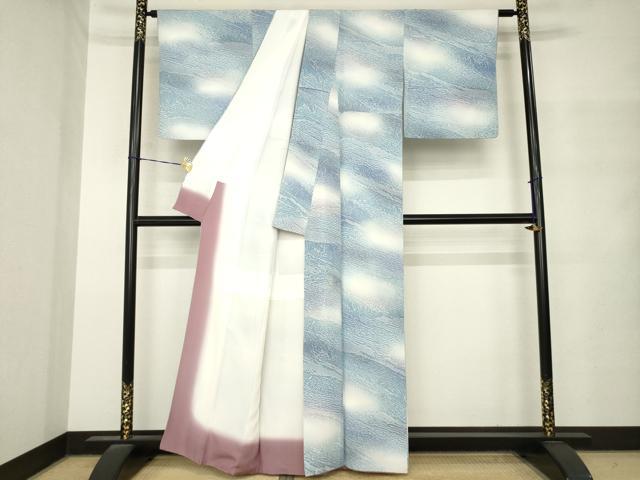 平和屋着物●日展作家　山本唯与志　レリーフ染　小紋　霞文　正絹　逸品　AABM4348ck
