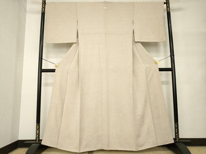 平和屋着物●上質な色無地　草花地紋　白茶色　正絹　逸品　AABM4352ck