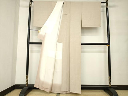 平和屋着物●上質な色無地　草花地紋　白茶色　正絹　逸品　AABM4352ck