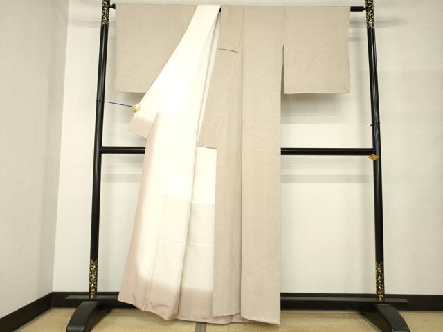 平和屋着物●上質な色無地　草花地紋　白茶色　正絹　逸品　AABM4352ck