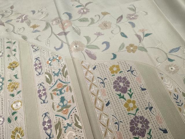 平和屋着物●中国三大刺繍　スワトウ刺繍　汕頭刺繍　総刺繍　訪問着　更紗花文　暈し染め　正絹　逸品　AABM4354ck