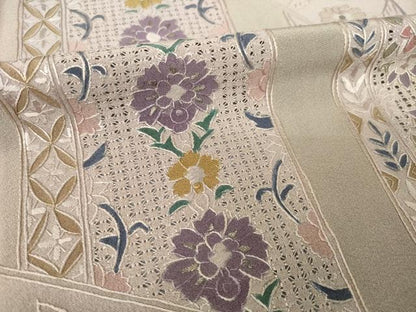 平和屋着物●中国三大刺繍　スワトウ刺繍　汕頭刺繍　総刺繍　訪問着　更紗花文　暈し染め　正絹　逸品　AABM4354ck