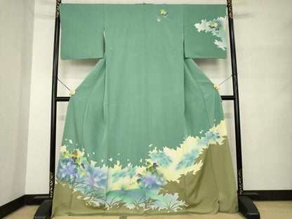 平和屋着物●訪問着　稔雄　風景葡萄蔦草文　ロング丈　正絹　逸品　AABM4356ck