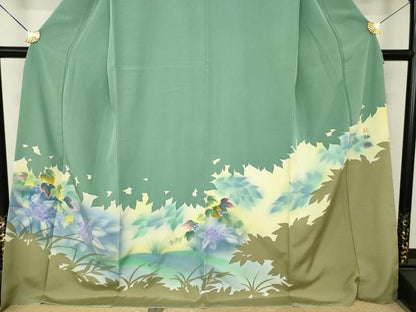 平和屋着物●訪問着　稔雄　風景葡萄蔦草文　ロング丈　正絹　逸品　AABM4356ck