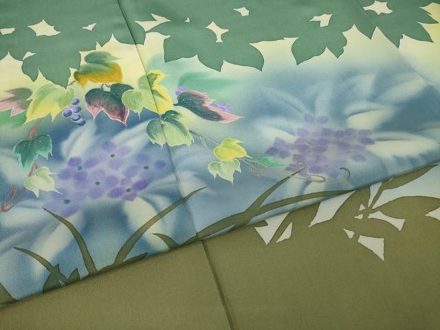 平和屋着物●訪問着　稔雄　風景葡萄蔦草文　ロング丈　正絹　逸品　AABM4356ck