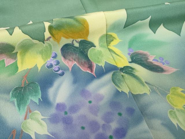平和屋着物●訪問着　稔雄　風景葡萄蔦草文　ロング丈　正絹　逸品　AABM4356ck