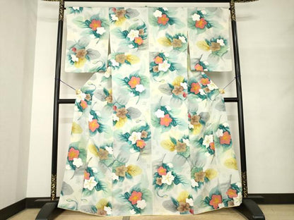 平和屋着物●上質な小紋　地紋起こし　草花文　正絹　逸品　AABM4359ck