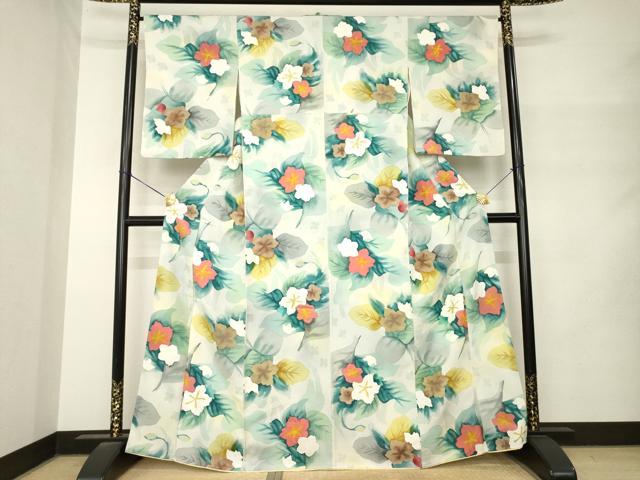 平和屋着物●上質な小紋　地紋起こし　草花文　正絹　逸品　AABM4359ck
