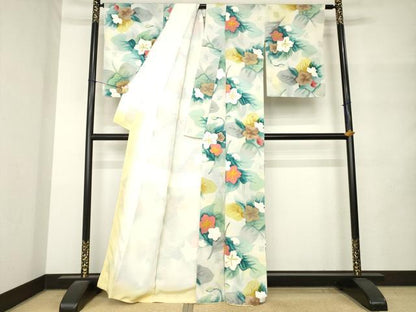 平和屋着物●上質な小紋　地紋起こし　草花文　正絹　逸品　AABM4359ck