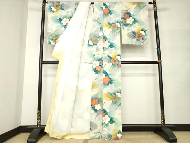平和屋着物●上質な小紋　地紋起こし　草花文　正絹　逸品　AABM4359ck