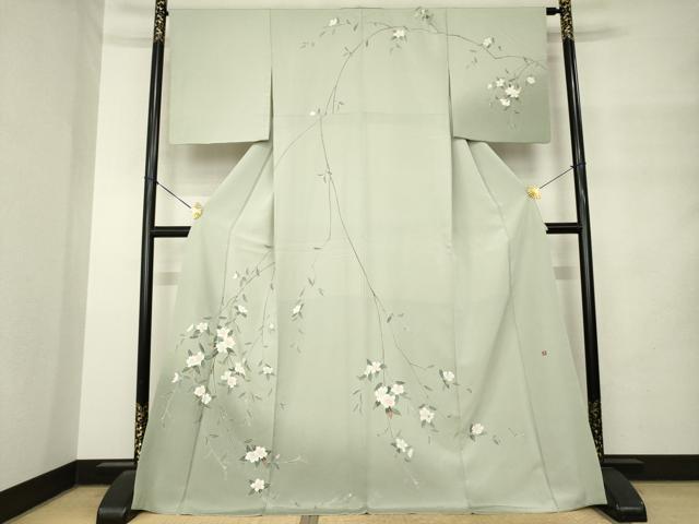 平和屋着物●訪問着　友禅　作家物　枝垂れ花文　ロング丈　正絹　逸品　AABM4361ck