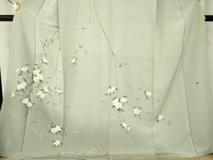平和屋着物●訪問着　友禅　作家物　枝垂れ花文　ロング丈　正絹　逸品　AABM4361ck