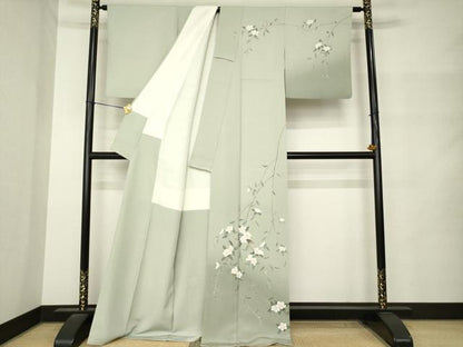 平和屋着物●訪問着　友禅　作家物　枝垂れ花文　ロング丈　正絹　逸品　AABM4361ck