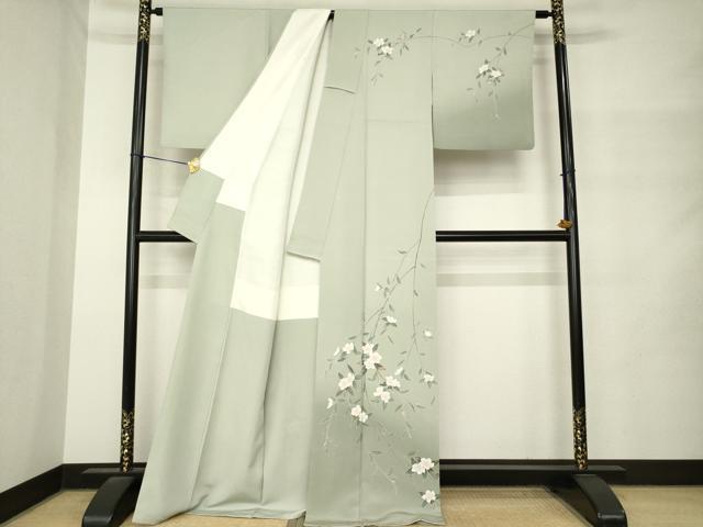 平和屋着物●訪問着　友禅　作家物　枝垂れ花文　ロング丈　正絹　逸品　AABM4361ck