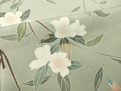 平和屋着物●訪問着　友禅　作家物　枝垂れ花文　ロング丈　正絹　逸品　AABM4361ck
