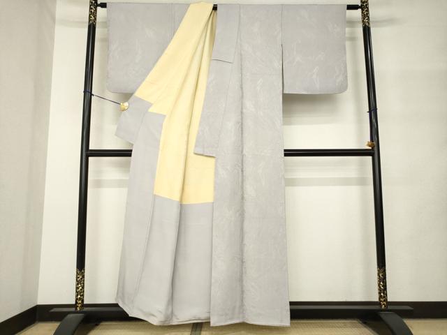 平和屋着物●上質な色無地　墨流し地紋　枯野色　正絹　逸品　AABM4362ck