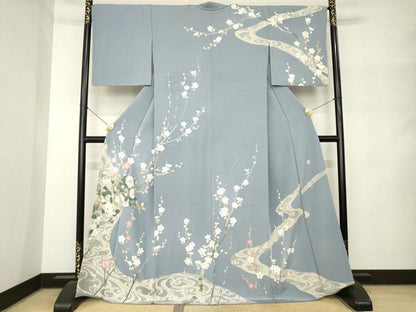 平和屋着物●訪問着　作家物　刺繍　枝花文　正絹　逸品　AABM4363ck