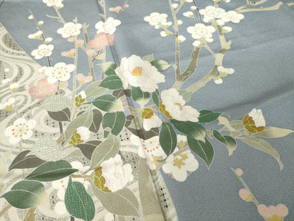 平和屋着物●訪問着　作家物　刺繍　枝花文　正絹　逸品　AABM4363ck