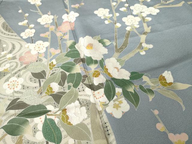 平和屋着物●訪問着　作家物　刺繍　枝花文　正絹　逸品　AABM4363ck