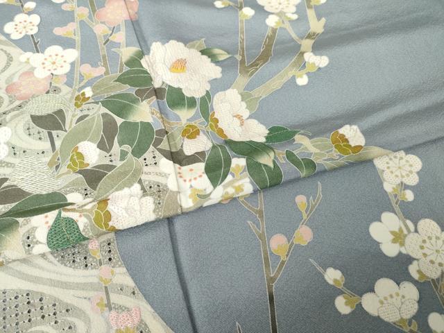 平和屋着物●訪問着　作家物　刺繍　枝花文　正絹　逸品　AABM4363ck