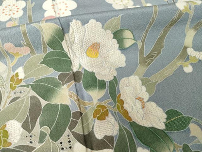 平和屋着物●訪問着　作家物　刺繍　枝花文　正絹　逸品　AABM4363ck