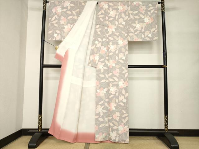 平和屋着物●上質な小紋　地紋起こし　花蔦草文　正絹　逸品　未使用　AABM4370ck