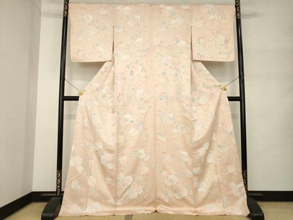 平和屋着物●上質な小紋　地紋起こし　花唐草文　ロング丈　正絹　逸品　AABM4371ck
