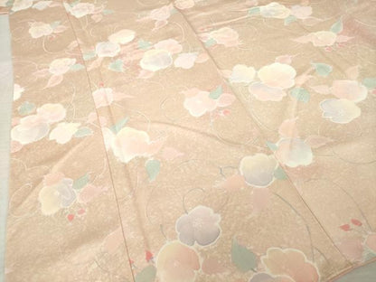 平和屋着物●上質な小紋　地紋起こし　花唐草文　ロング丈　正絹　逸品　AABM4371ck