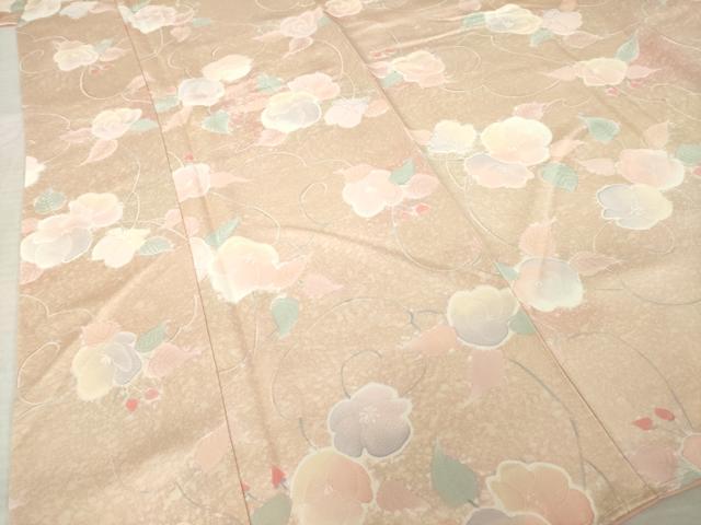 平和屋着物●上質な小紋　地紋起こし　花唐草文　ロング丈　正絹　逸品　AABM4371ck