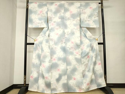 平和屋着物●上質な小紋　地紋起こし　枝花文　暈し染め　正絹　逸品　AABM4375ck