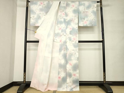 平和屋着物●上質な小紋　地紋起こし　枝花文　暈し染め　正絹　逸品　AABM4375ck