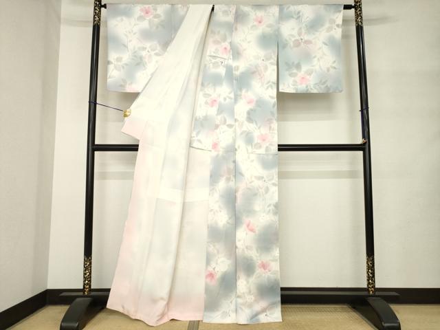 平和屋着物●上質な小紋　地紋起こし　枝花文　暈し染め　正絹　逸品　AABM4375ck