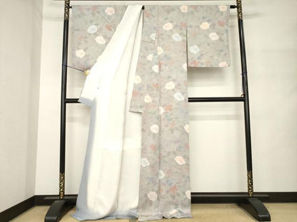 平和屋着物●上質な小紋　地紋起こし　草花文　暈し染め　ロング丈　正絹　逸品　AABM4376ck
