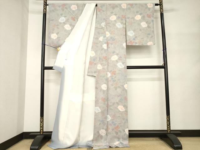 平和屋着物●上質な小紋　地紋起こし　草花文　暈し染め　ロング丈　正絹　逸品　AABM4376ck