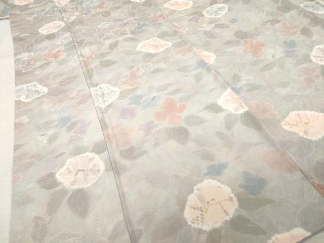 平和屋着物●上質な小紋　地紋起こし　草花文　暈し染め　ロング丈　正絹　逸品　AABM4376ck