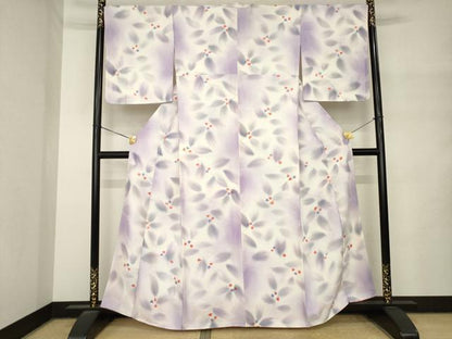 平和屋着物●上質な小紋　絞り　地紋起こし　草花文　正絹　逸品　未使用　AABM4377ck