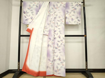 平和屋着物●上質な小紋　絞り　地紋起こし　草花文　正絹　逸品　未使用　AABM4377ck