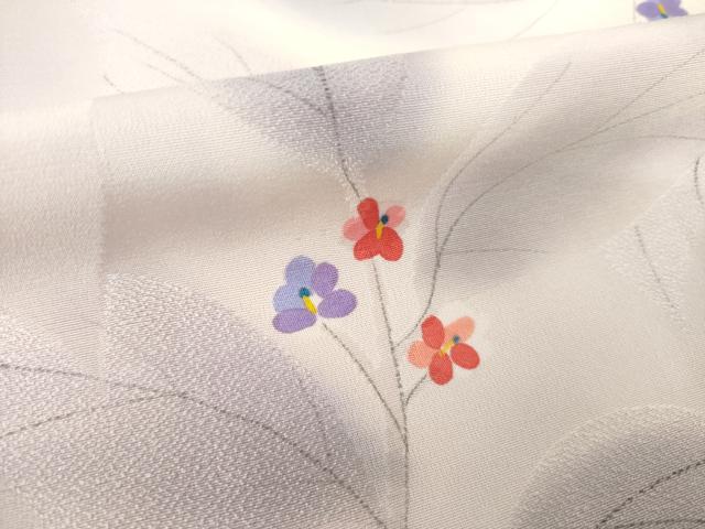 平和屋着物●上質な小紋　絞り　地紋起こし　草花文　正絹　逸品　未使用　AABM4377ck
